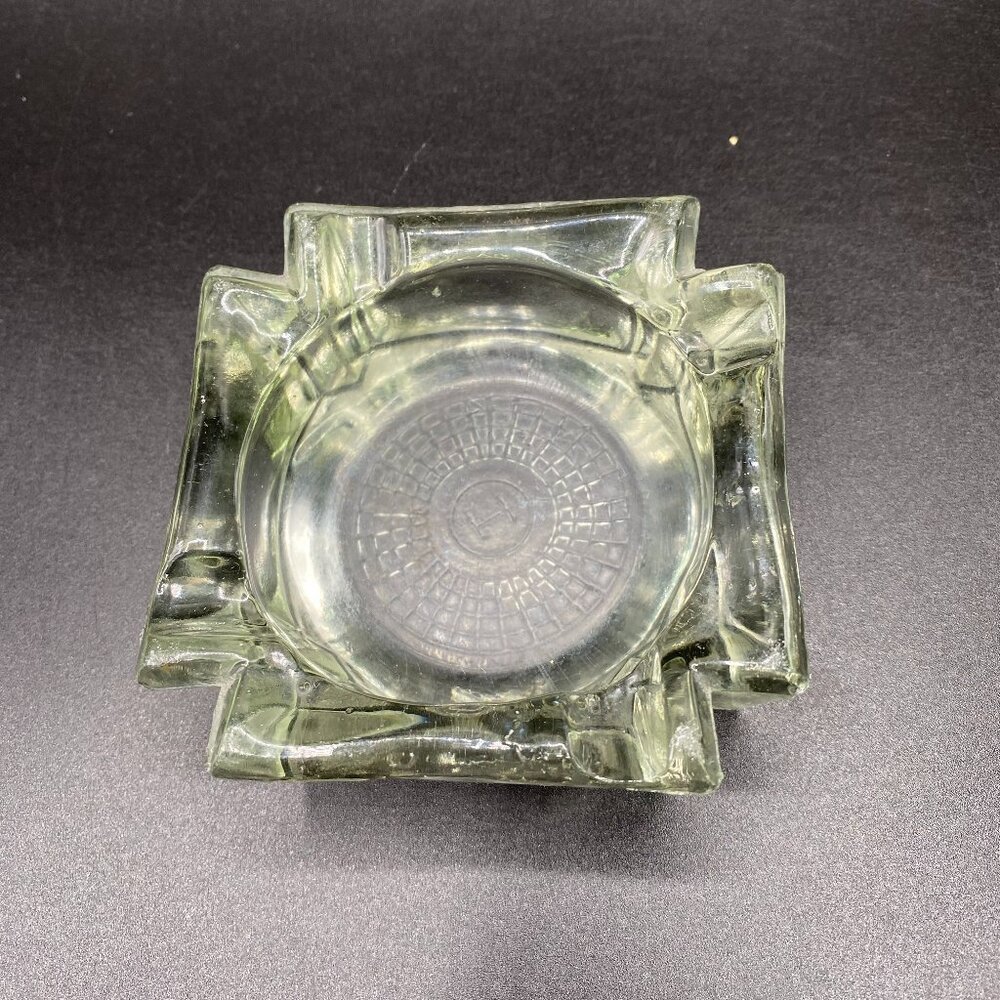 Vintage Mid Century Deco Ash Tray Art Heavy Clear Glass VTG